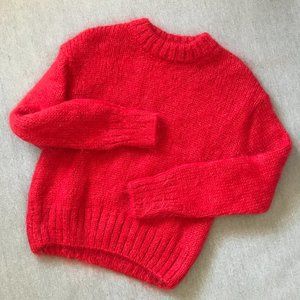Bright Red Fuzzy Mohair Wool H&M Long Sleeve Cozy "Elmo" Crew Neck Sweater
